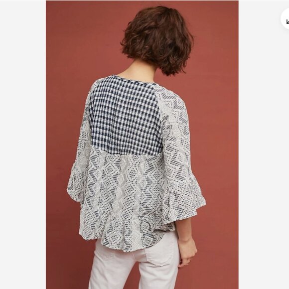 Anthropologie Akemi + Kin Gingham Eyelet Lace Gingham Kimono Boho Cape One Size - Picture 3 of 9